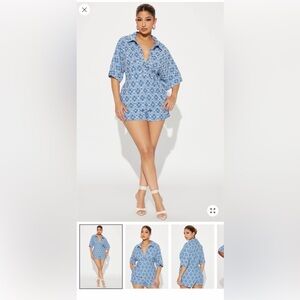 Fashion Nova High Waist Blue Geometric Shorts